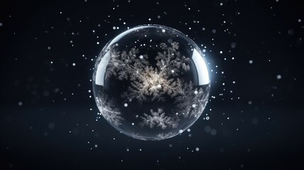 Fototapeta premium A beautiful and unique image of a snowflake growing inside a soap bubble.