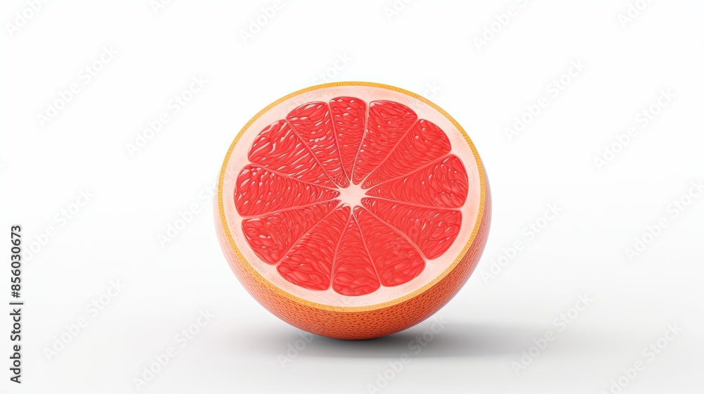 Poster 3d rendering of a halved grapefruit isolated on a white background. the grapefruit is cut in half, e