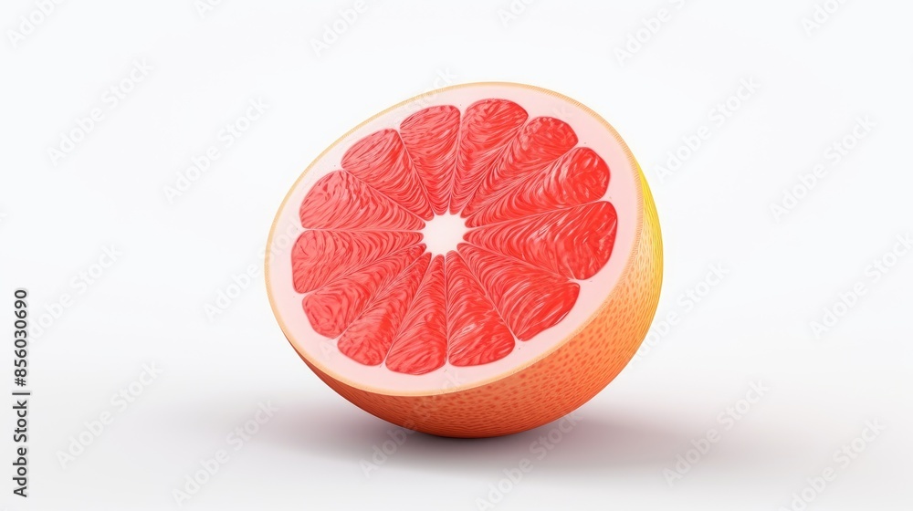 Poster 3d rendering of a halved grapefruit. the grapefruit is split in half, exposing the juicy, pink flesh
