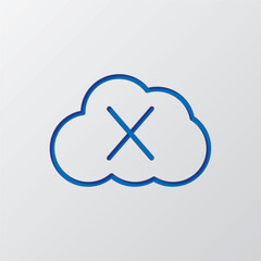 Deny, cloud simple icon vector. Flat design. Paper cut design. Cutted blue symbol with shadow. Gray background