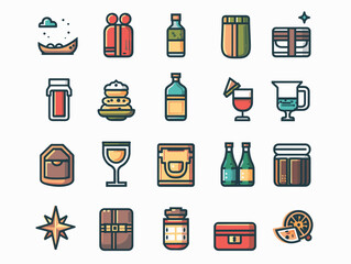Restaurant and bar color line icons set, outline vector symbols collection.