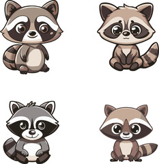 set of raccoon vector