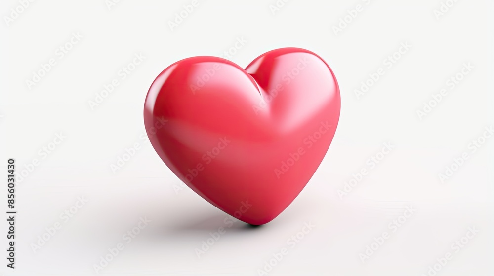 Poster this is a 3d rendering of a red heart. it has a smooth, glossy surface and is set against a white ba