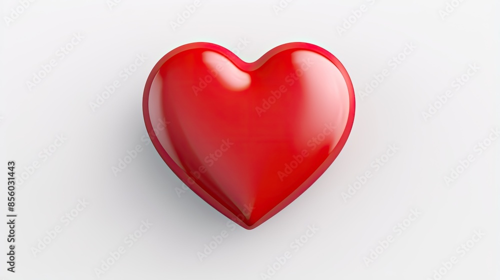 Poster a simple 3d rendering of a red heart on a white background.