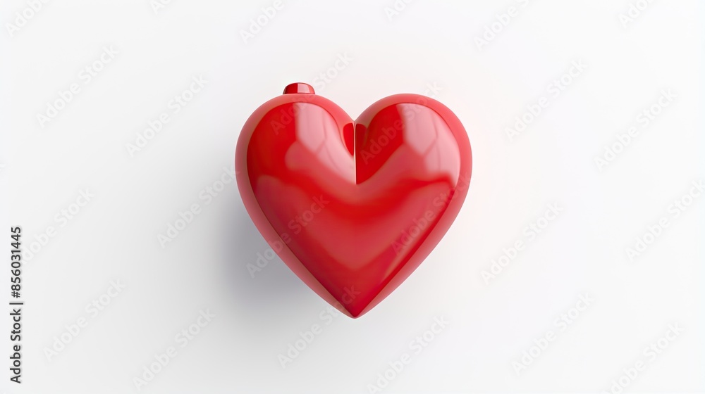 Poster This is a 3D rendering of a red heart with a glossy surface. The heart is facing the viewer and is slightly angled to the right.