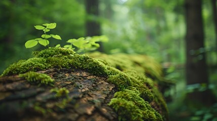 Moss-Covered Fallen Tree Trunk in Lush Forest Landscape