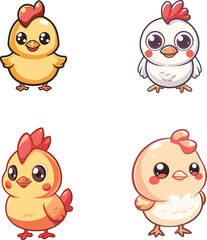 set of funny cartoon chicken