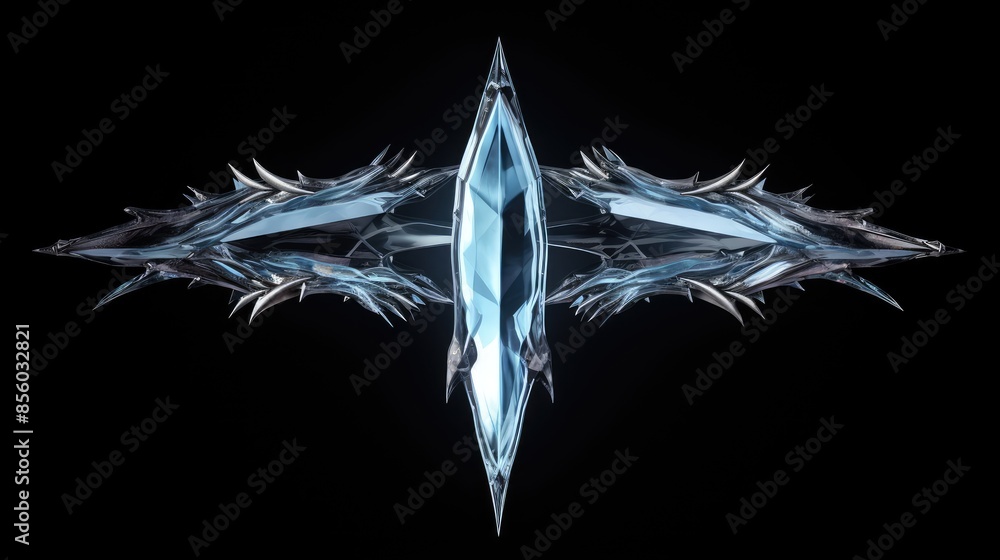 Poster 3d rendering of a blue and black crystal butterfly with sharp edges.