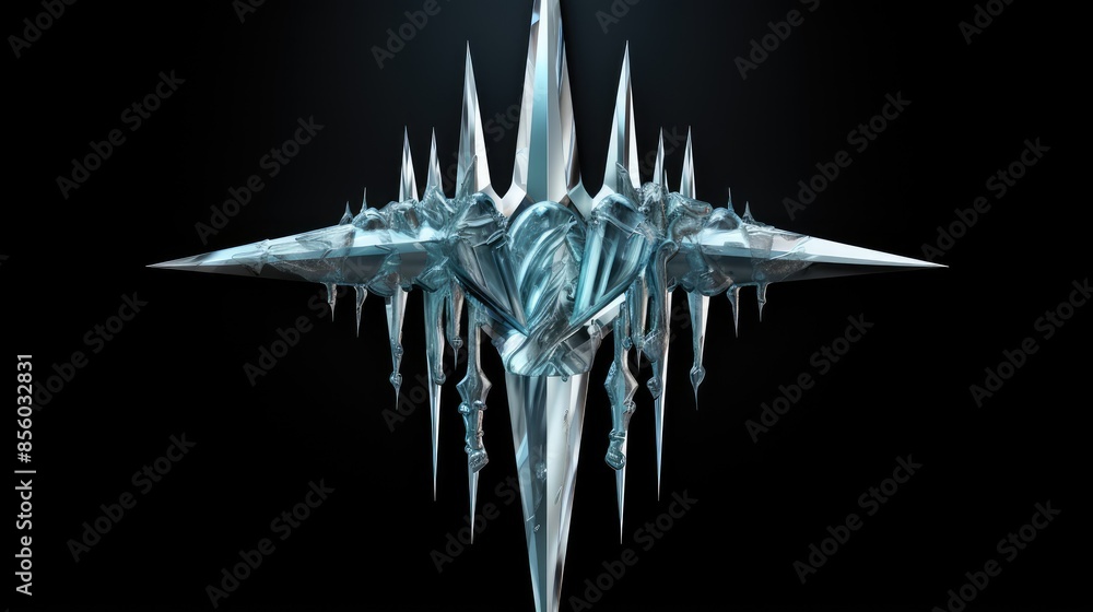 Poster 3d rendering of an abstract ice sculpture. the sculpture is made up of sharp spikes and looks like a