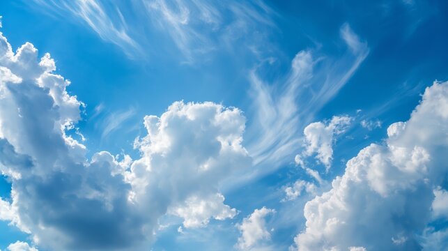 Captivating cloud formations with dynamic movements in a bright blue sky