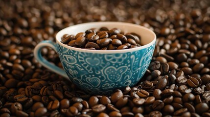 Fototapeta premium Coffee beans on a coffee cup