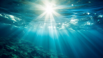 Fototapeta premium Dark blue ocean surface seen from underwater