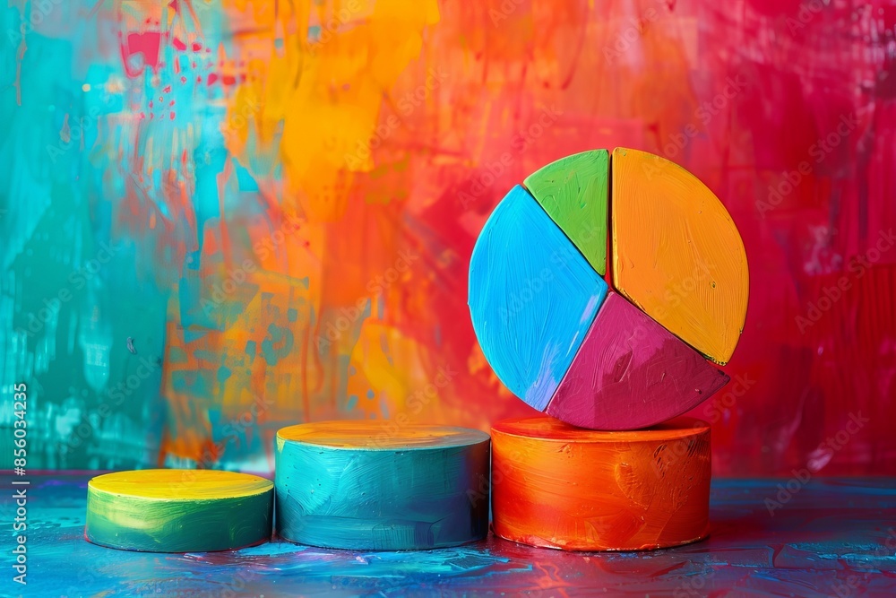 Poster colorful abstract pie chart on vibrant background, representing data visualization and business stat