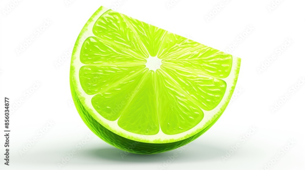 Poster a slice of fresh green lime isolated on a white background. the lime has a smooth, glossy surface an