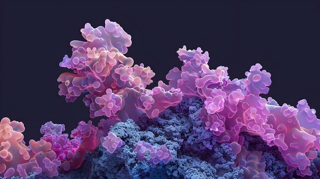 Intricate Prion Protein Cluster in Vivid 3D Electron Microscopic Detail:A captivating scientific visualization showcasing the complex,knotted structure of a prion protein cluster.