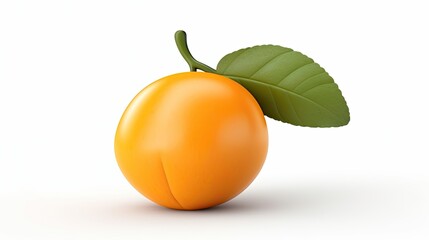 3D rendering of a juicy, ripe apricot with a green leaf. The apricot is isolated on a white background.