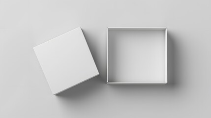 White blank open and closed box mockup on isolated background. Top view of square packaging template presentation design for branding concept with copy space.