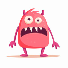 Fototapeta premium A cartoon monster with big eyes and a big mouth. It looks like it's scared. The monster is pink and has a lot of teeth