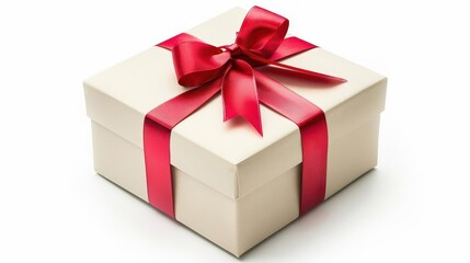 elegant gift box with shiny red bow isolated on white background festive present cutout celebration concept