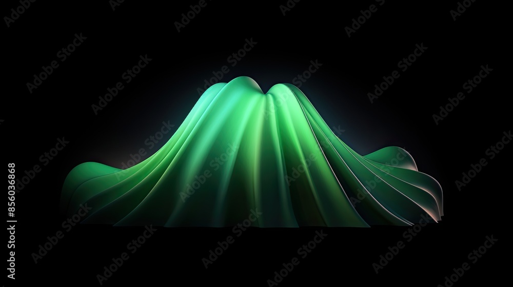 Poster the image is a 3d rendering of a green silk cloth. the cloth is draped in a wave-like pattern, and i