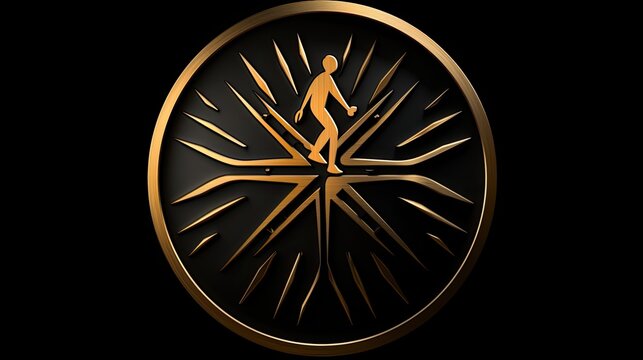 Luxury golden 3d illustration of a clockwork with a person walking on it.