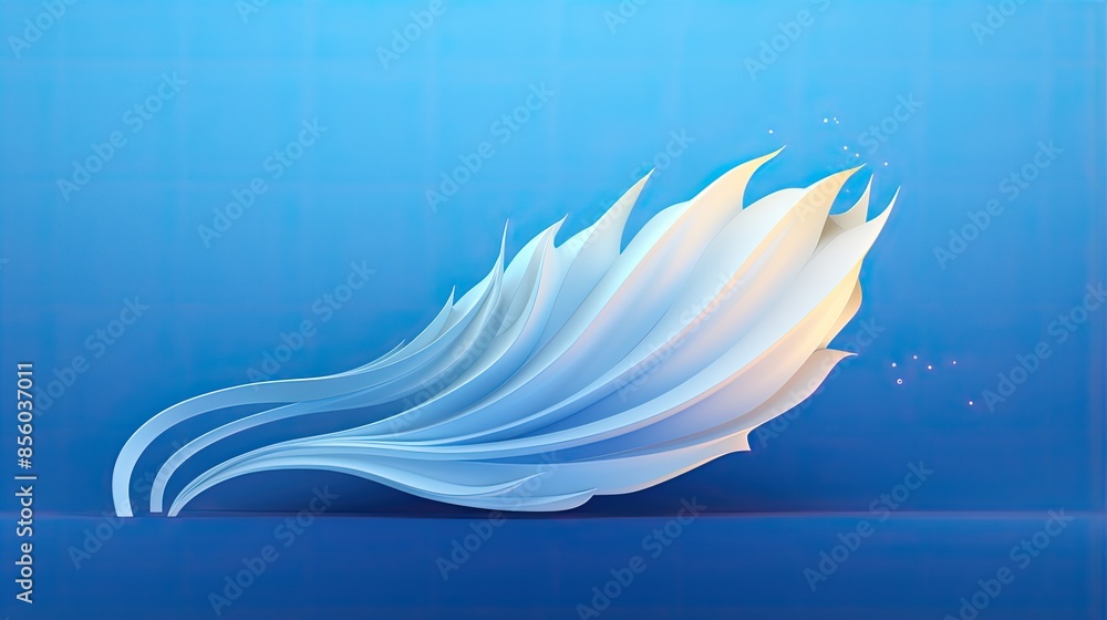 Aufkleber 3d rendering of a white feather-like structure with a blue background.