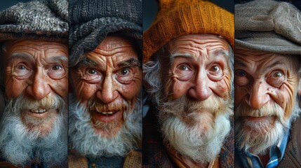 series of pictures of a man with a beard and a hat