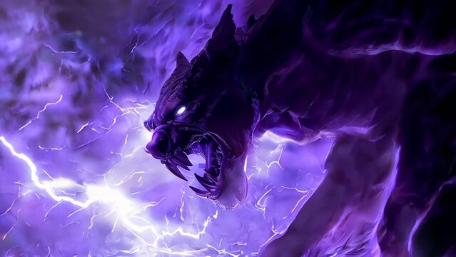 Purple Gargoyle Surrounded by Lightning Fantasy Art