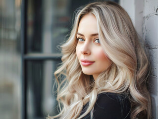 Fototapeta premium Portrait of a fair-haired woman with luxurious hair 