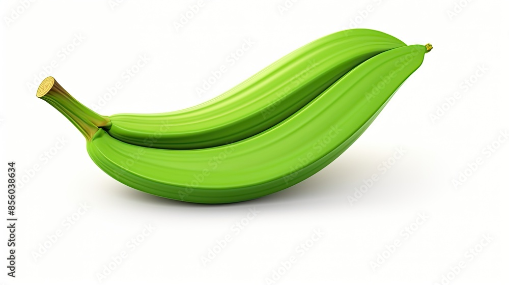 Poster 3d rendering of a single green banana isolated on white background. the banana is slightly curved an
