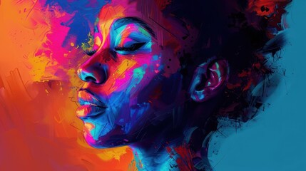 empowered modern woman in vibrant abstract artistic portrait series digital painting