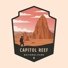 capitol reef national park patch logo vector illustration design, utah landmark emblem style © garisium
