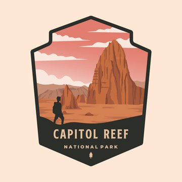 capitol reef national park patch logo vector illustration design, utah landmark emblem style