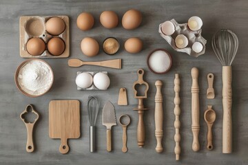 Baking Supplies Still Life with Rustic Wooden Utensils