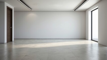 large empty room interior of living room with glass door on white wall copy space