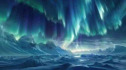 Fototapeta premium enchanting aurora borealis illuminating a frozen landscape capturing the magic of the northern lights in a digital illustration