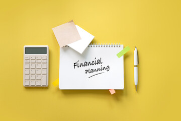 Financial planning concepts objects with text 