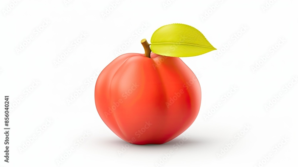 Poster 3d rendering of a red apple with green leaf isolated on white background.