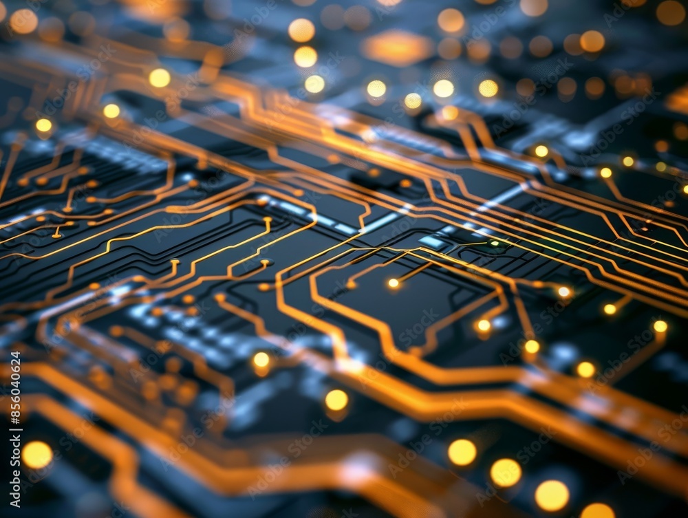 Poster a microchip circuit board with intricate patterns digital illustration