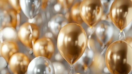 Party balloons in golden and silver hues