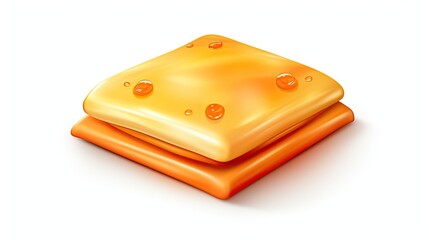 A 3D rendering of a stack of two orange and yellow square candies. The candies are shiny and have a smooth surface.