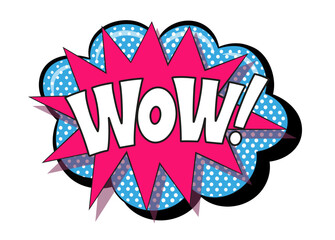 Comic lettering wow. Vector bright cartoon illustration in retro pop art style. Comic text sound effects. EPS 10.
