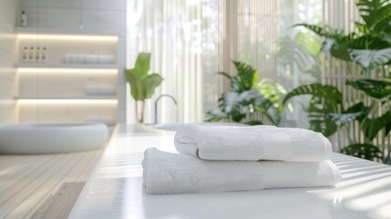 The towel smoothly moves on the white table in the spa