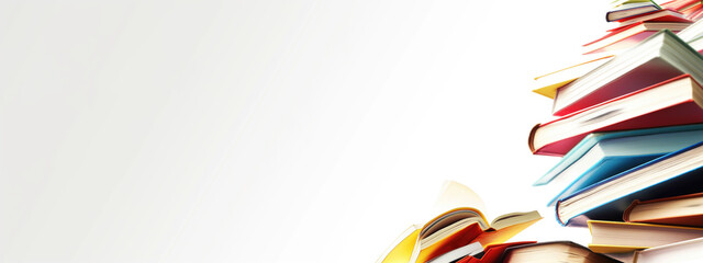 Colorful Stack of Books Against White Background with Copy Space for Education and Knowledge Concepts.