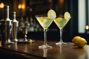 martini cocktails with a slice of lemon