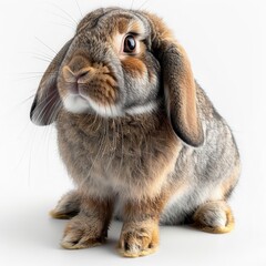 rabbit sitting on a white surface looking up