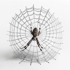 Obraz premium spider sits in a web with water droplets on it