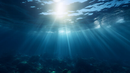 Fototapeta premium Dark blue ocean surface seen from underwater