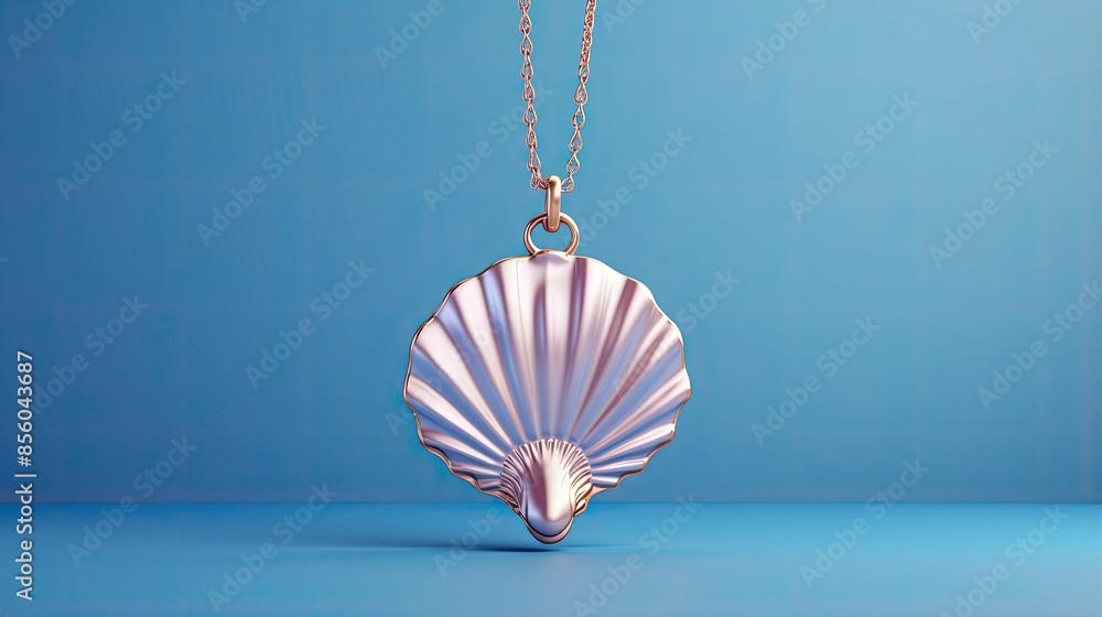 Poster This is a beautiful 3D rendering of a seashell pendant. The pendant is made of gold and has a realistic texture.