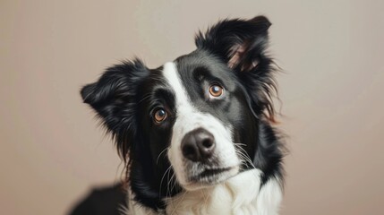 Fototapeta premium Adorable border collie dog tilting its head and looking at the camera with curiosity